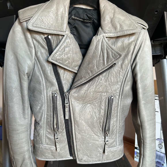 2008 BALENCIAGA LEATHER MOTO JACKET in Light Grey, size 38 - Picture 14 of 16